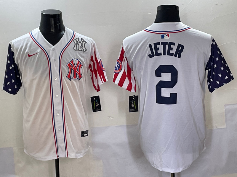 Men 2025  MLB New York Yankees #2 Jeter white jersey style 7
